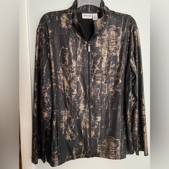 Chico's Travelers Snake Print Lightweight Jacket Black and Gold Size 3 (L/16-18) - Picture 1 of 10